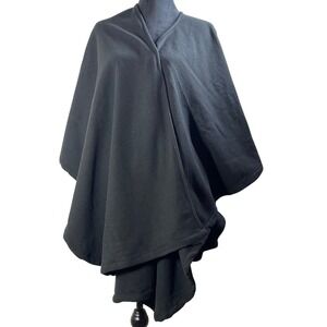 VTG AXXENTS Black Fleece Open‎ Wrap Shawl Poncho Sweater One Size Comfort Style